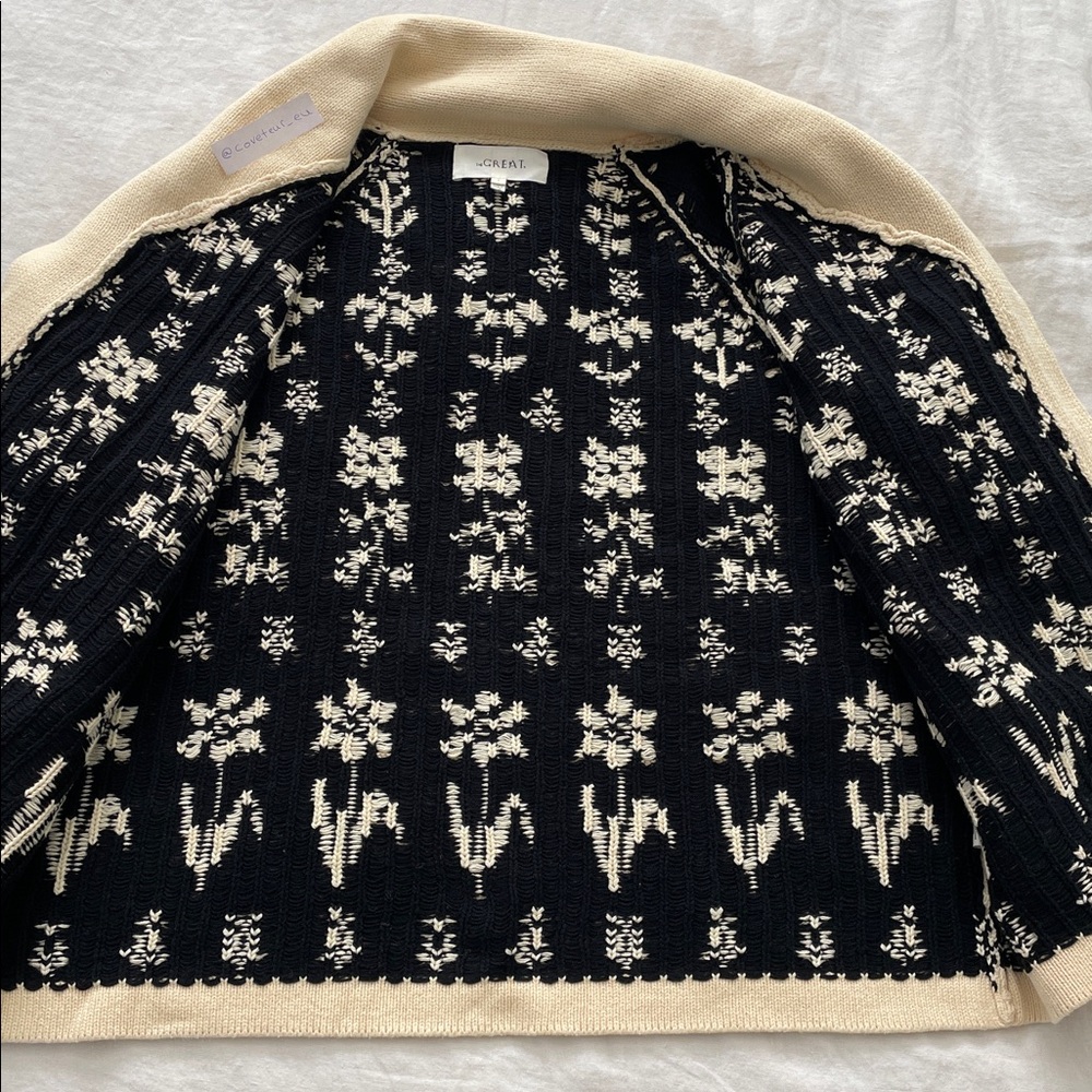 The Great. Garden Lodge Cardigan Sweater in Black and Cream Floral. Size 1. - Picture 4 of 9